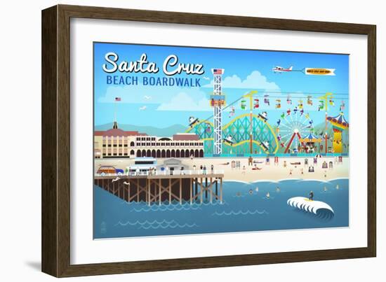 Santa Cruz, California - Retro Scene-Lantern Press-Framed Art Print