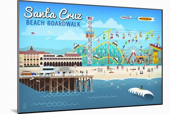 Santa Cruz, California - Retro Scene-Lantern Press-Mounted Art Print