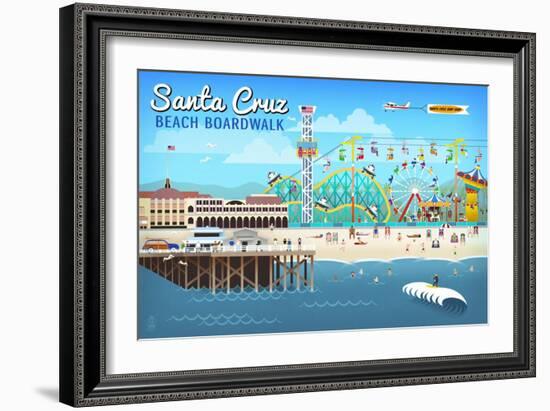 Santa Cruz, California - Retro Scene-Lantern Press-Framed Art Print