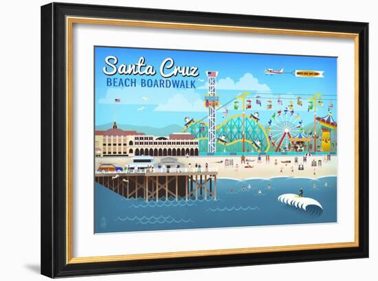 Santa Cruz, California - Retro Scene-Lantern Press-Framed Art Print