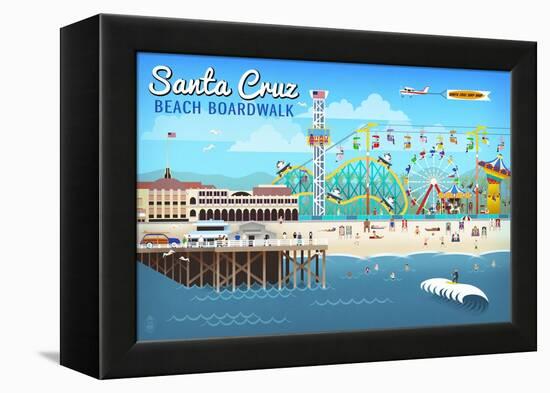 Santa Cruz, California - Retro Scene-Lantern Press-Framed Stretched Canvas