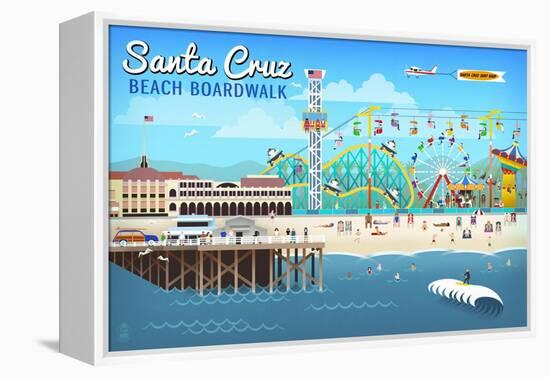 Santa Cruz, California - Retro Scene-Lantern Press-Framed Stretched Canvas