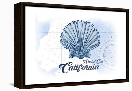 Santa Cruz, California - Scallop Shell - Blue - Coastal Icon-Lantern Press-Framed Stretched Canvas