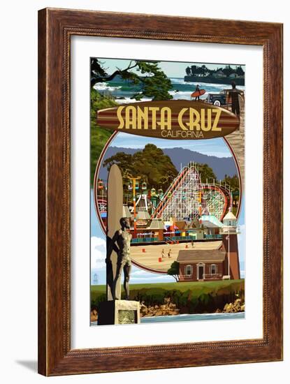 Santa Cruz, California - Scenes Montage-Lantern Press-Framed Art Print