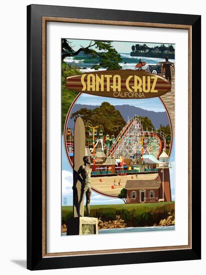 Santa Cruz, California - Scenes Montage-Lantern Press-Framed Art Print