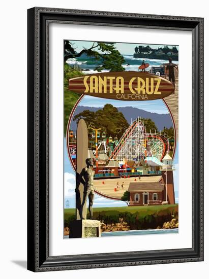 Santa Cruz, California - Scenes Montage-Lantern Press-Framed Art Print