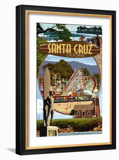 Santa Cruz, California - Scenes Montage-Lantern Press-Framed Art Print