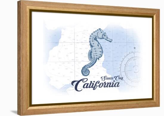 Santa Cruz, California - Seahorse - Blue - Coastal Icon-Lantern Press-Framed Stretched Canvas