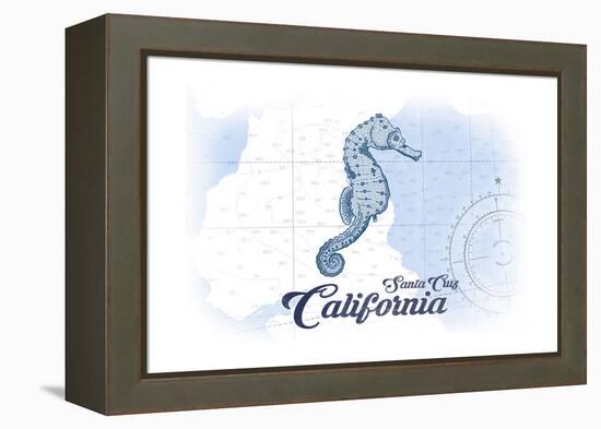 Santa Cruz, California - Seahorse - Blue - Coastal Icon-Lantern Press-Framed Stretched Canvas