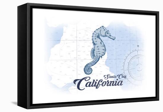 Santa Cruz, California - Seahorse - Blue - Coastal Icon-Lantern Press-Framed Stretched Canvas