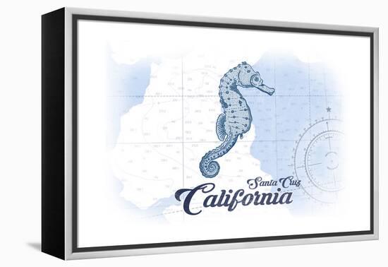 Santa Cruz, California - Seahorse - Blue - Coastal Icon-Lantern Press-Framed Stretched Canvas