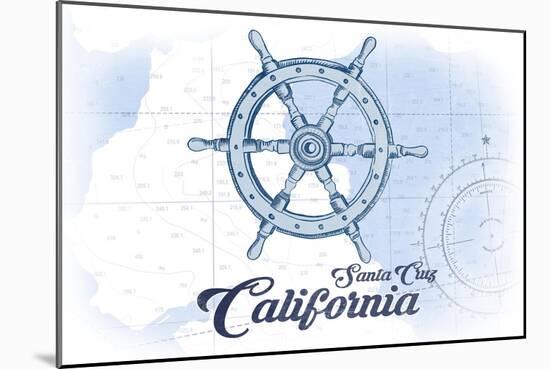 Santa Cruz, California - Ship Wheel - Blue - Coastal Icon-Lantern Press-Mounted Art Print