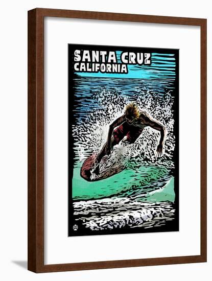 Santa Cruz, California - Skimboarder - Scratchboard-Lantern Press-Framed Art Print