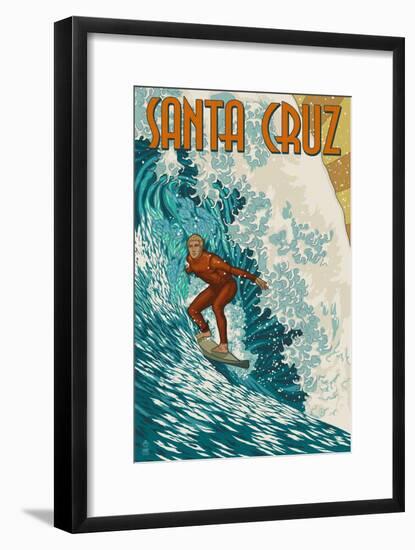 Santa Cruz, California - Stylized Surfer-Lantern Press-Framed Art Print