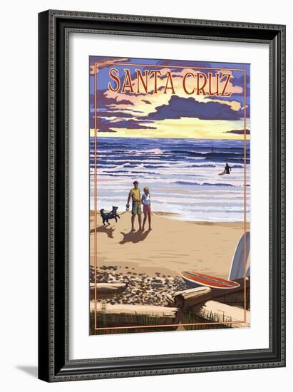 Santa Cruz, California - Sunset Beach Scene-Lantern Press-Framed Art Print