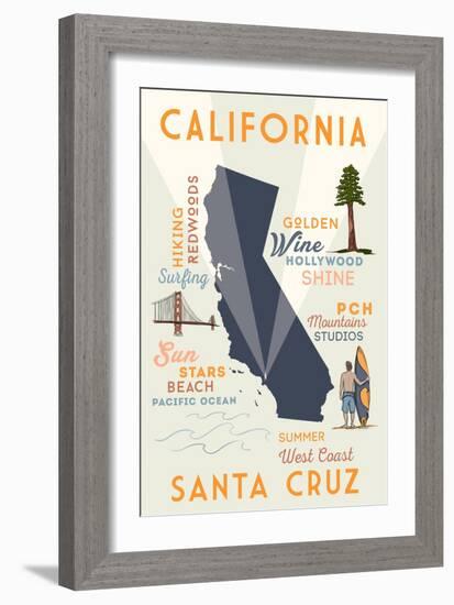 Santa Cruz, California - Typography and Icons-Lantern Press-Framed Art Print