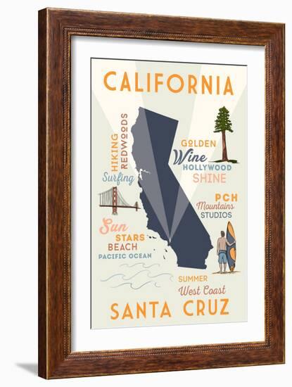 Santa Cruz, California - Typography and Icons-Lantern Press-Framed Art Print