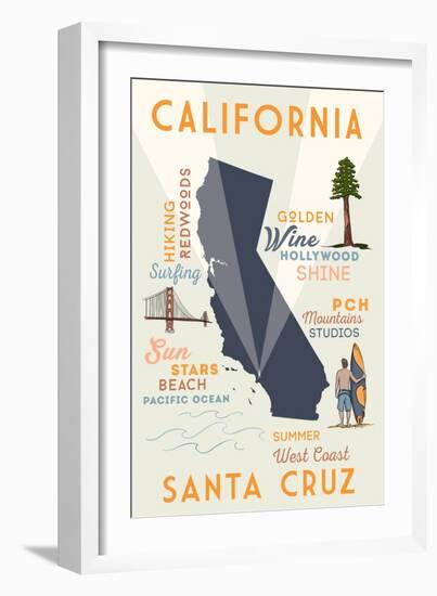 Santa Cruz, California - Typography and Icons-Lantern Press-Framed Art Print