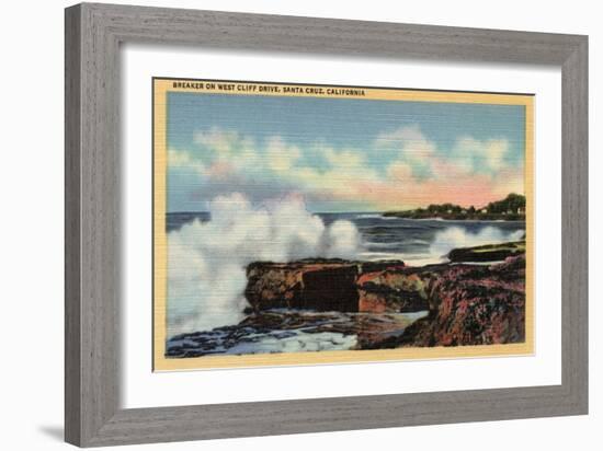 Santa Cruz, California - View of a Breaker on West Cliff Drive-Lantern Press-Framed Art Print