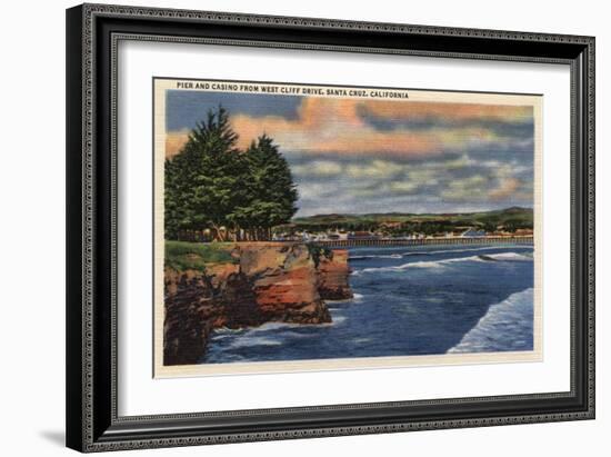 Santa Cruz, California - West Cliff Drive View of Pier and Casino-Lantern Press-Framed Art Print