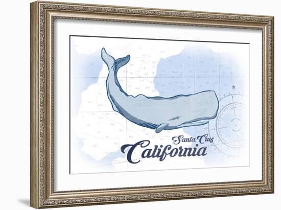 Santa Cruz, California - Whale - Blue - Coastal Icon-Lantern Press-Framed Art Print