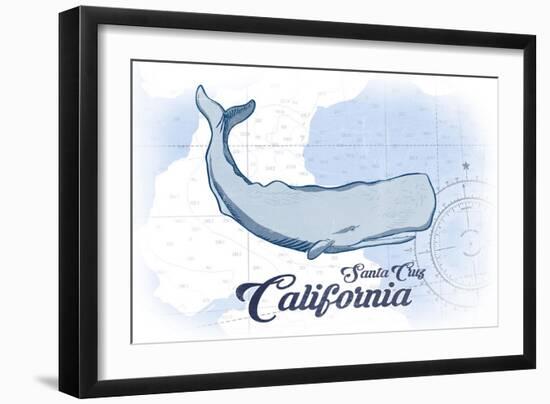 Santa Cruz, California - Whale - Blue - Coastal Icon-Lantern Press-Framed Art Print
