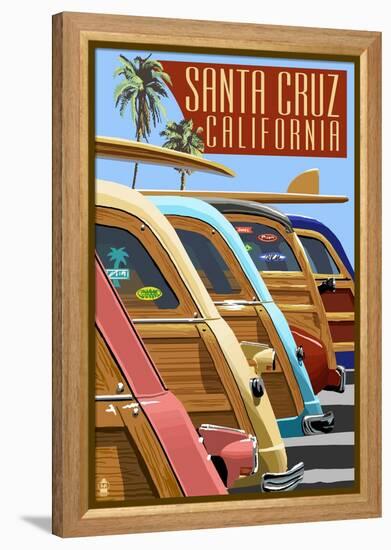 Santa Cruz, California - Woodies Lined Up-Lantern Press-Framed Stretched Canvas