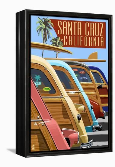 Santa Cruz, California - Woodies Lined Up-Lantern Press-Framed Stretched Canvas