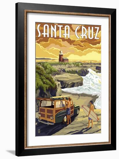 Santa Cruz, California - Woody and Lighthouse-Lantern Press-Framed Art Print