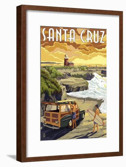 Santa Cruz, California - Woody and Lighthouse-Lantern Press-Framed Art Print