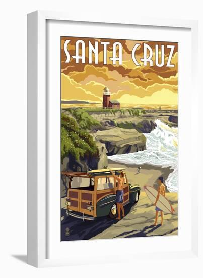 Santa Cruz, California - Woody and Lighthouse-Lantern Press-Framed Premium Giclee Print