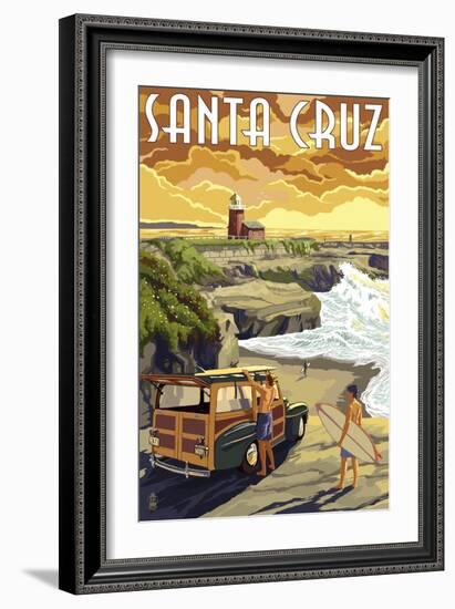 Santa Cruz, California - Woody and Lighthouse-Lantern Press-Framed Premium Giclee Print