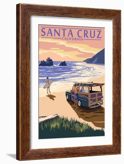 Santa Cruz, California - Woody on Beach-Lantern Press-Framed Art Print
