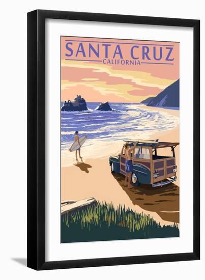 Santa Cruz, California - Woody on Beach-Lantern Press-Framed Art Print