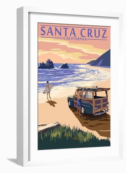 Santa Cruz, California - Woody on Beach-Lantern Press-Framed Art Print