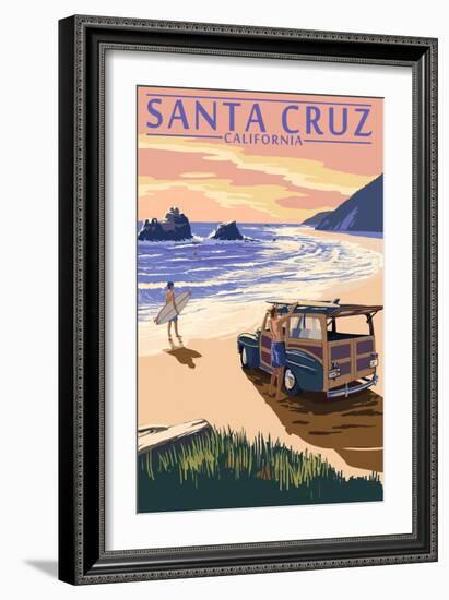 Santa Cruz, California - Woody on Beach-Lantern Press-Framed Art Print