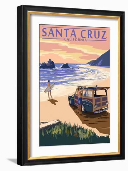 Santa Cruz, California - Woody on Beach-Lantern Press-Framed Art Print