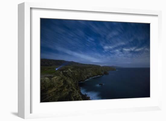 Santa Cruz Island, Channel Islands NP, CA: Man Stands With A Headlamp Along The Cavern Point Trail-Ian Shive-Framed Photographic Print