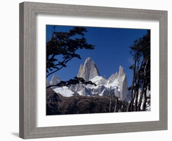 Santa Cruz Province, Cerro Fitzroy, in the Los Glaciares National Park, Framed by Trees, Argentina-Fergus Kennedy-Framed Photographic Print