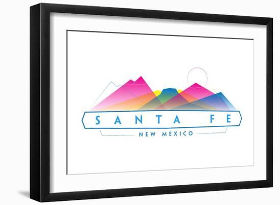 Santa Fe, New Mexico - Mountain Range - Neon Abstract - Lantern Press Artwork-Lantern Press-Framed Art Print