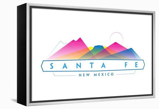 Santa Fe, New Mexico - Mountain Range - Neon Abstract - Lantern Press Artwork-Lantern Press-Framed Stretched Canvas