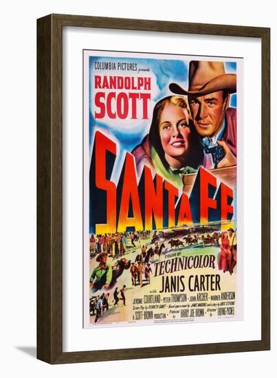 Santa Fe, Top from Left: Janis Carter, Randolph Scott, 1951-null-Framed Premium Giclee Print