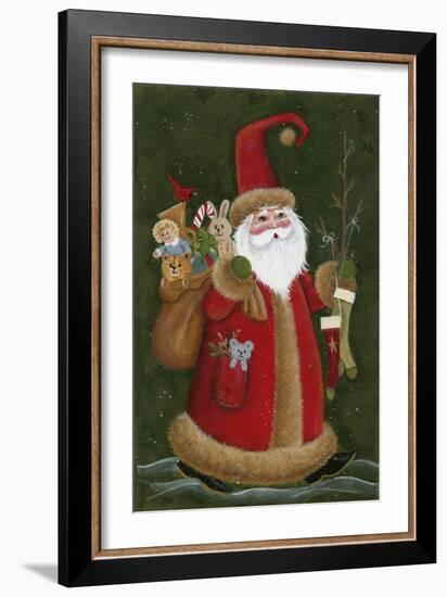 Santa Holding Toys and Stockings-Beverly Johnston-Framed Giclee Print