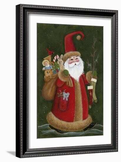 Santa Holding Toys and Stockings-Beverly Johnston-Framed Giclee Print