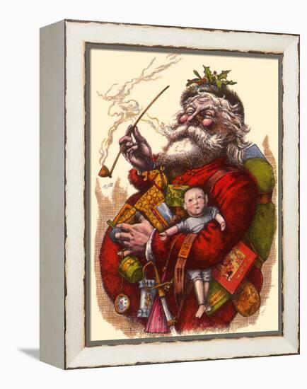 Santa Holds Armful of Toys, 1880-Thomas Nast-Framed Premier Image Canvas