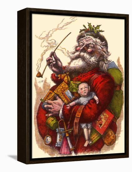 Santa Holds Armful of Toys, 1880-Thomas Nast-Framed Premier Image Canvas