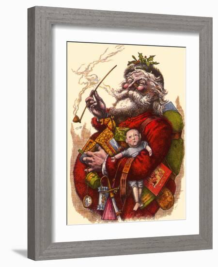 Santa Holds Armful of Toys, 1880-Thomas Nast-Framed Giclee Print