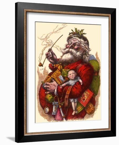 Santa Holds Armful of Toys, 1880-Thomas Nast-Framed Giclee Print