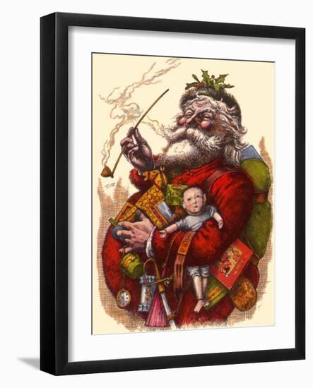 Santa Holds Armful of Toys, 1880-Thomas Nast-Framed Giclee Print