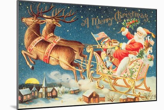 Santa in His Sleigh-null-Mounted Giclee Print